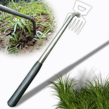 Weed Puller Tool with Ergonomic Rubber Grip, 6 Teeth Heavy Duty Steel Garden Hand Weeder