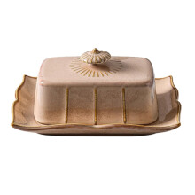 Vintage Ceramic Butter Dish with Lid, Microwave Safe Plate for Cheese Storage and Elegant Serving