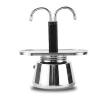 Stainless Steel Stovetop Espresso Maker 2 Cup Italian Moka Pot with Dual Spout for Fast Brewing
