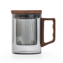 Glass Tea Cup with Infuser and Lid 400ml Borosilicate Glass Mug with Wooden Handle for Loose Leaf Tea