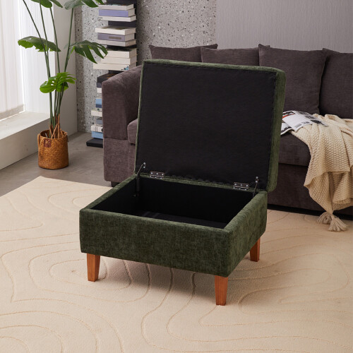 Living And Home Chenille Storage Bench with Rubberwood Legs, Green 1