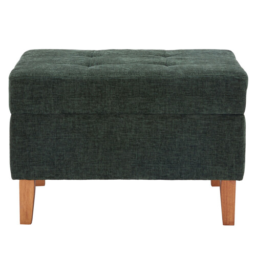 Living And Home Chenille Storage Bench with Rubberwood Legs, Green 2