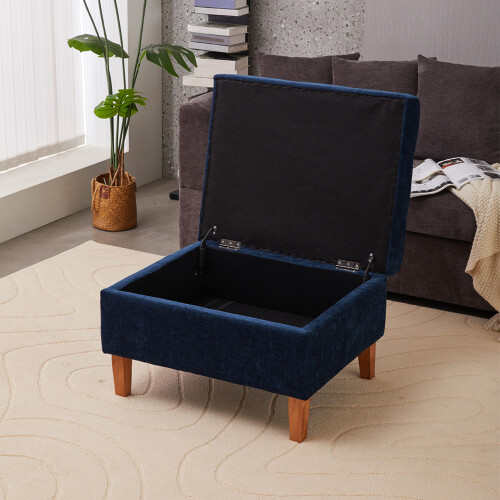 Living And Home Chenille Storage Bench with Rubberwood Legs, Blue 1