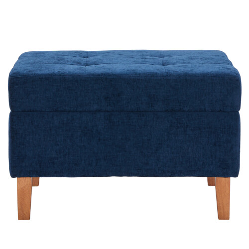 Living And Home Chenille Storage Bench with Rubberwood Legs, Blue 2