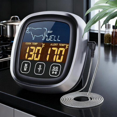 Digital Meat Thermometer Waterproof Instant Read Stainless Probe with Timer for Grilling BBQ Kitchen 1