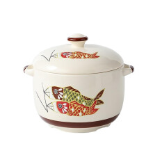 Japanese Clay Pot with Lid, Small Ceramic Cooking Pot, Elegant Japanese Design, 0.4 Quart