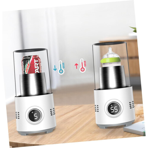 Smart Beverage Cooler and Quick Cooling Cup with Dual Heating for Hot Cold Drinks, Digital Display, White 1