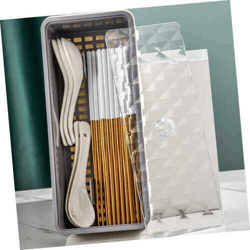 Utensil Holder with Compartments, Double Drain Chopsticks Organizer for SpaceSaving Kitchen Storage 2