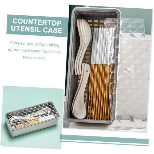 Utensil Holder with Compartments, Double Drain Chopsticks Organizer for SpaceSaving Kitchen Storage 1