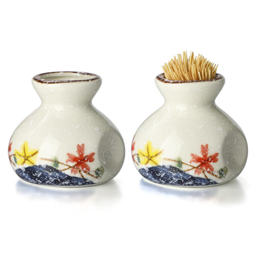 Ceramic Toothpick Holder Set with Ergonomic Concave Grip for Kitchen Dining Table and Retro Decor