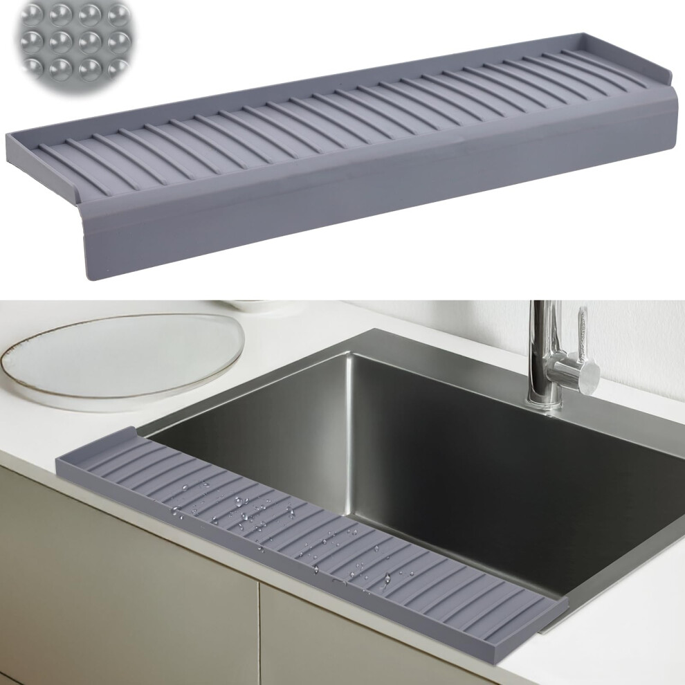 Silicone Sink Splash Guard With Suction Cup 4'X24' Kitchen Edge Protector For Water Spills Gray 9070919185809