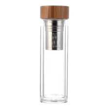 500ml Glass Tea Infuser Bottle with LeakProof Bamboo Lid, Double Wall Insulated Water Bottle