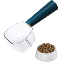 Pet Food Measuring Scoop with Sealing Clip 2 in 1 Long Handle for Accurate Portion Control Blue