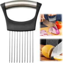304 Stainless Steel Onion Holder with Secure Grip, Ergonomic Vegetable and Meat Slicer (Black)