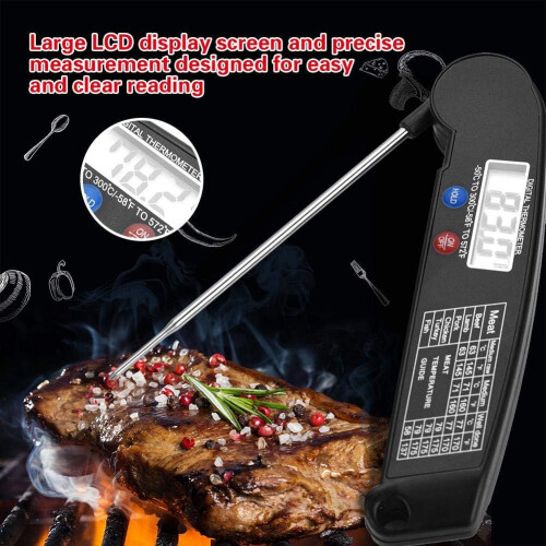 Digital Meat Thermometer Instant Read with Foldable Probe for Cooking BBQ Grilling Baking Black 2