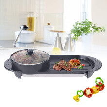 Electric Hot Pot Grill 2in1 BBQ with NonStick Teppanyaki Pan and 5Speed Temperature Control