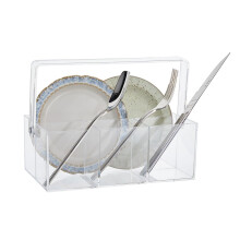 Acrylic Utensil Organizer with Handle, Clear MultiCompartment Cutlery Holder for Kitchen, Buffet, Picnic