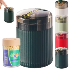Automatic Toothpick Dispenser with Hygienic DustProof Lid, OnePress Design, 300 Bamboo Toothpicks, Dark Green