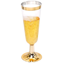 Gold Disposable Champagne Flutes 100 Pack, 5 Oz BPA Plastic Glasses for Wedding Parties