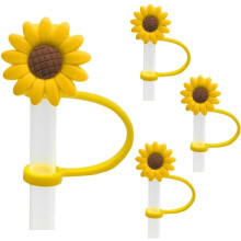 Silicone Straw Covers Sunflower Design Splash Proof Tip Caps Universal Fit Yellow Reusable Set