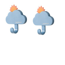 2pcs Decorative Cloud and Moon Adhesive Wall Hooks, Damage MultiRoom Hanging Solution, Blue