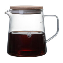 Borosilicate Glass Coffee Pot with Acacia Wood Lid, Heat Resistant Pour Over Maker for Home Brewing