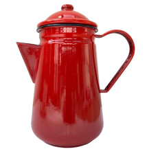 Red Enamel Coffee Pot 1.5 Pint with Lid, HeatResistant for Camping or Home Stove Use