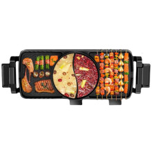 2 in 1 Electric Hot Pot Grill with Dual Temperature Control, Smokeless Nonstick Teppanyaki BBQ Pan