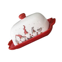 Ceramic Butter Dish with Lid Christmas Style Keeps Butter Fresh Easy Clean for Kitchen and Home