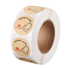 Baked with Love Stickers Roll 1 Inch 500pcs Strong Adhesive Labels for Handmade Cookie Packaging