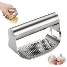 304 Stainless Steel Garlic Press, Ergonomic Arc Shape Garlic Crusher with Peeler for Easy Mincing