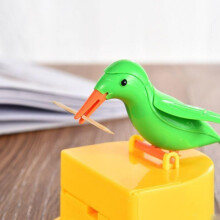 Automatic Bird Toothpick Dispenser with PopUp Design, Cute Woodpecker Holder, Green