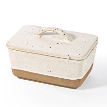 Ceramic Butter Dish with Lid Rustic Country Style Fits Two Butter Bars White 450ml