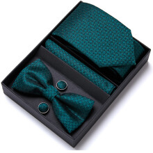 Cufflinks for Men Bow Tie Set Elegant Pattern Textured Design with Pocket Square Pre-Tied Bow Ties Gift Boxed Cufflinks for Business Wedding