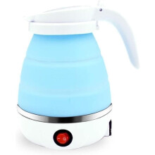 Travel Electric Kettle 600ml Dual Voltage Foldable Silicone Fast Boil Auto Shut Off Blue