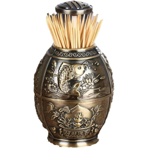 Retro Automatic Toothpick Holder with Dustproof Lid, Hand Press Design for Kitchen and Restaurant 1