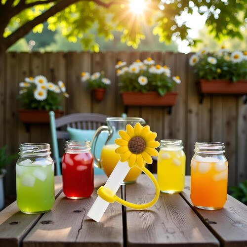 Silicone Sunflower Straw Covers Reusable Splashproof Dustproof Drinking Straw Tips for Cups 2