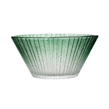 Embossed Green Glass Salad Bowl with Stripes, Vintage Style MultiPurpose Serving Bowl