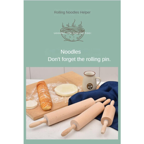 Wooden Rolling Pin with Handles Natural Beech for Baking Smooth Rolling 11.61 Inch Dough Roller 2