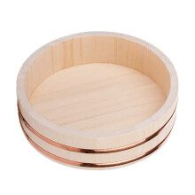13 Inch Wooden Hangiri Sushi Rice Bowl with Copper Bands for Fast Cooling and Moisture Control