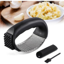 Garlic Press Stainless Steel Rocker with Peeler and Brush, Ergonomic Comfort Grip, Dishwasher Safe