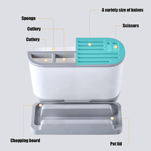 Kitchen Knife Holder with Cutting Board Rack, Detachable MultiSlot Storage Block, PP Plastic Organizer 1