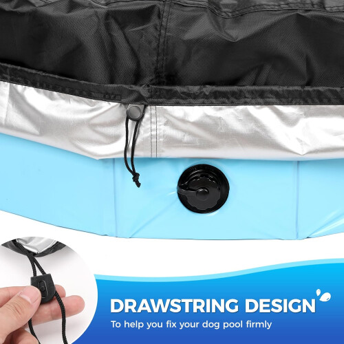 63 Inch Waterproof Dog Pool Cover with Adjustable Drawstring, Foldable Pet Pool Protector Black 1