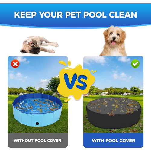 63 Inch Waterproof Dog Pool Cover with Adjustable Drawstring, Foldable Pet Pool Protector Black 2