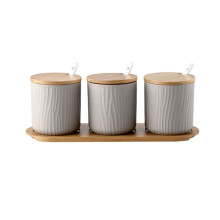 Ceramic Sugar Bowl with Lid 300ml Set, Modern Porcelain Sugar Jar for Coffee and Tea, Grey