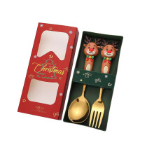 Christmas Cutlery Set Stainless Steel Spoon and Fork with Festival Design for Holiday Dining 2pcs