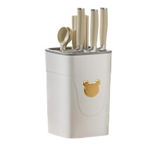 White Gold Kitchen Knife Holder with Utensil Storage, Ventilated Detachable Countertop Rack