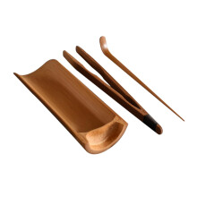 3Pcs Bamboo Tea Set with Scoop Tongs and Holder, Elegant EcoFriendly Gongfu Tea Accessories