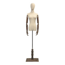 Female Dress Form Adjustable Height Medium Mannequin Torso with Walnut Wooden Base for Clothing Display