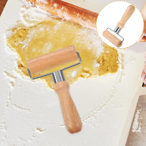 Wooden Rolling Pin with Nonstick Handle for Baking Pizza Pasta Dough, Lightweight Kitchen Tool 2